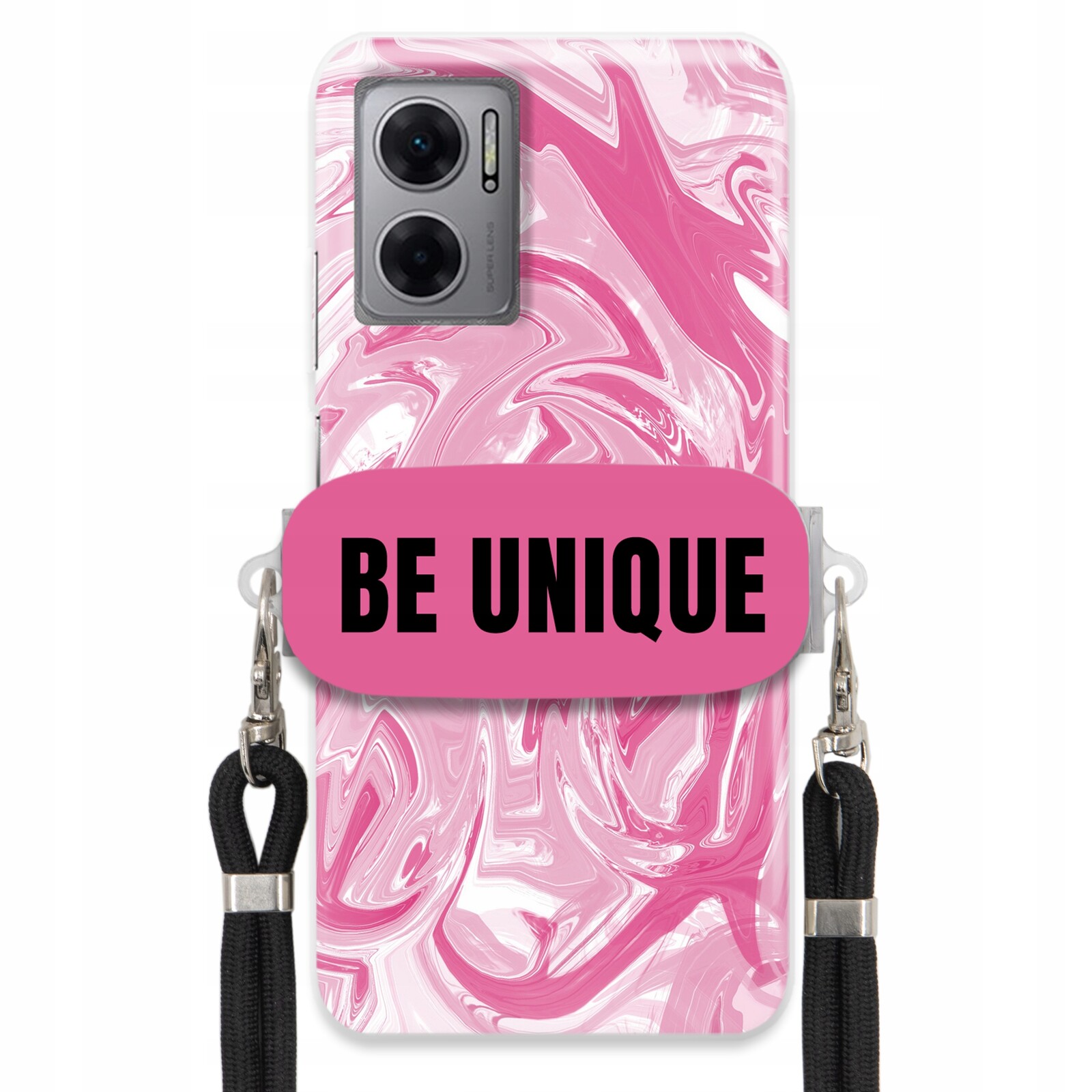 Pouzdro pro Xiaomi Redmi 10 5G Case Uchytka Šňůrka Černá Růže Mramor Unique