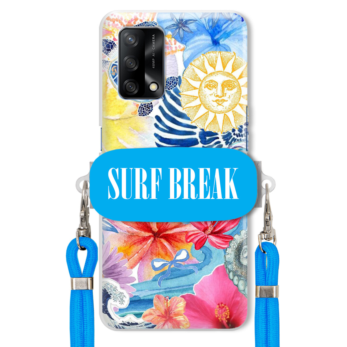 Pouzdro pro Oppo A74 4G Modré Crossbody vodítko Držák Surf Break Lata
