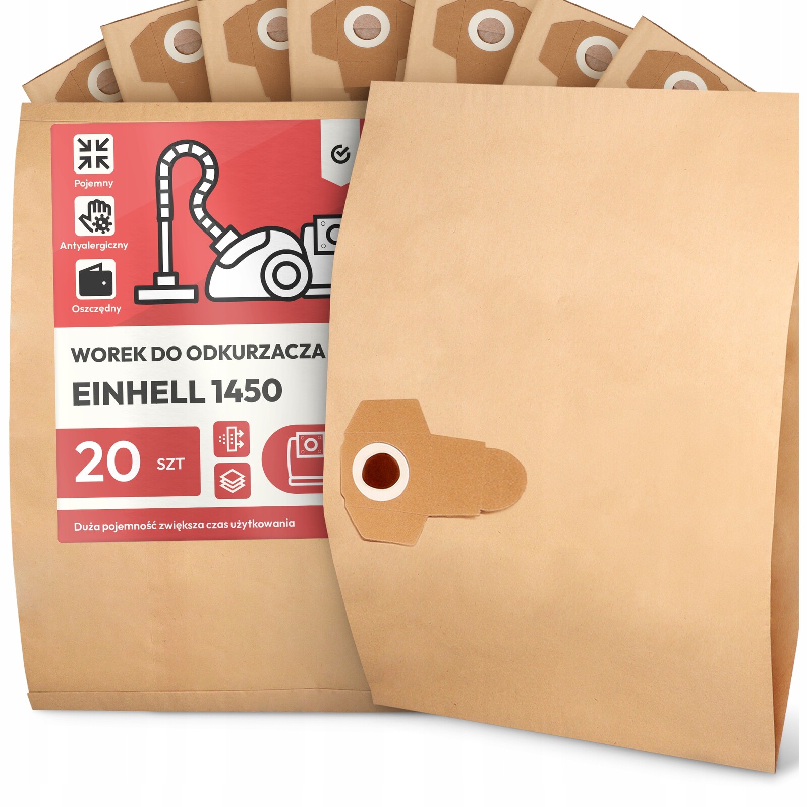 20 x Sáček Do Vysavače Einhell 1450 Papírový 2-vrstvový Sáček Sáčky 2A