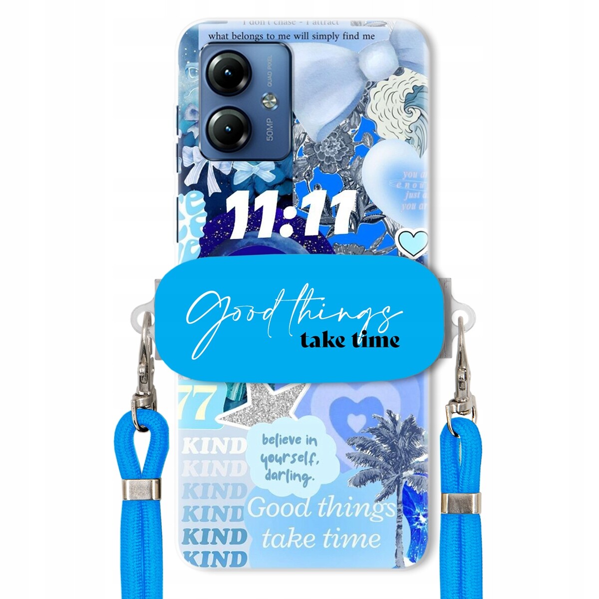 Pouzdro pro Motorola G14 Držák Vodítko Crossbody Good Things Take Time Lata