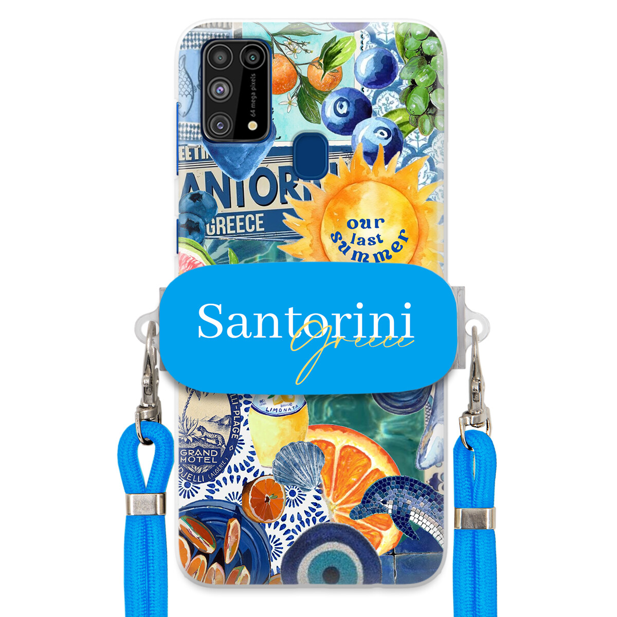 Pouzdro pro Samsung M31 Modré Crossbody vodítko držák Santorini Sea Vibes