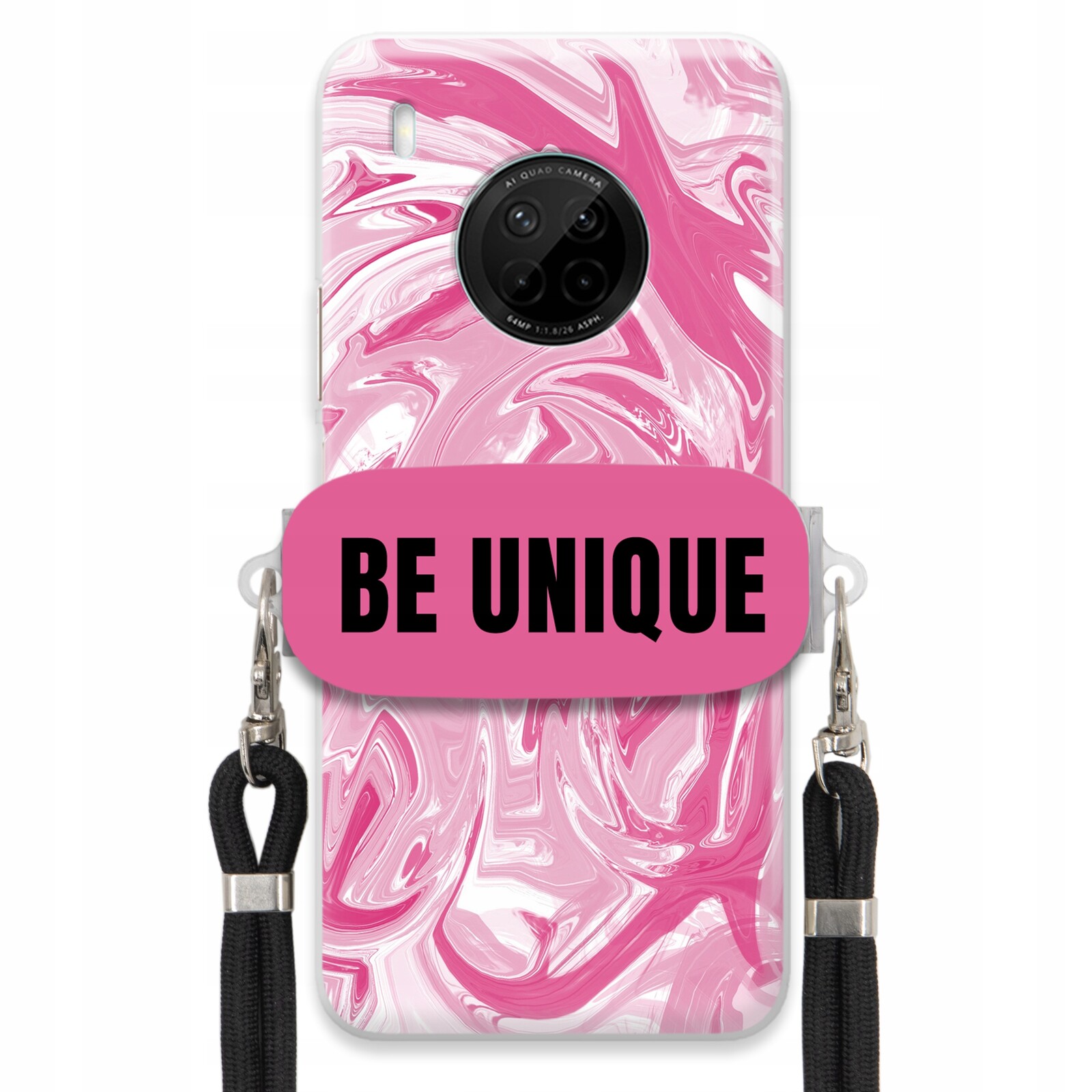 Pouzdro pro Huawei Y9a držák šňůrka Černý Růžový Mramor Be Unique