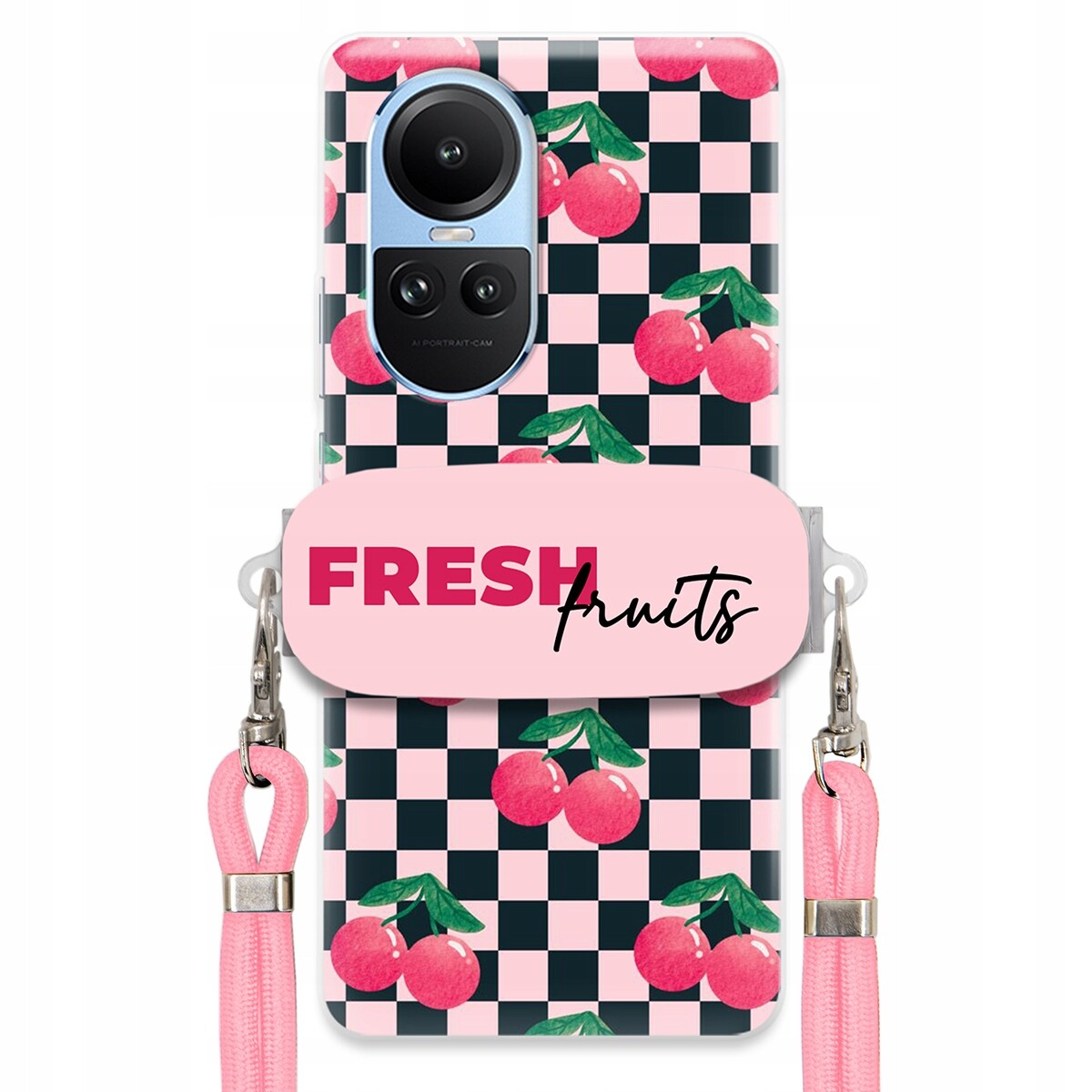 Pouzdro pro Oppo Reno 10 Pro 5G Růžové vodítko Funkční úchyt Fresh Fruits