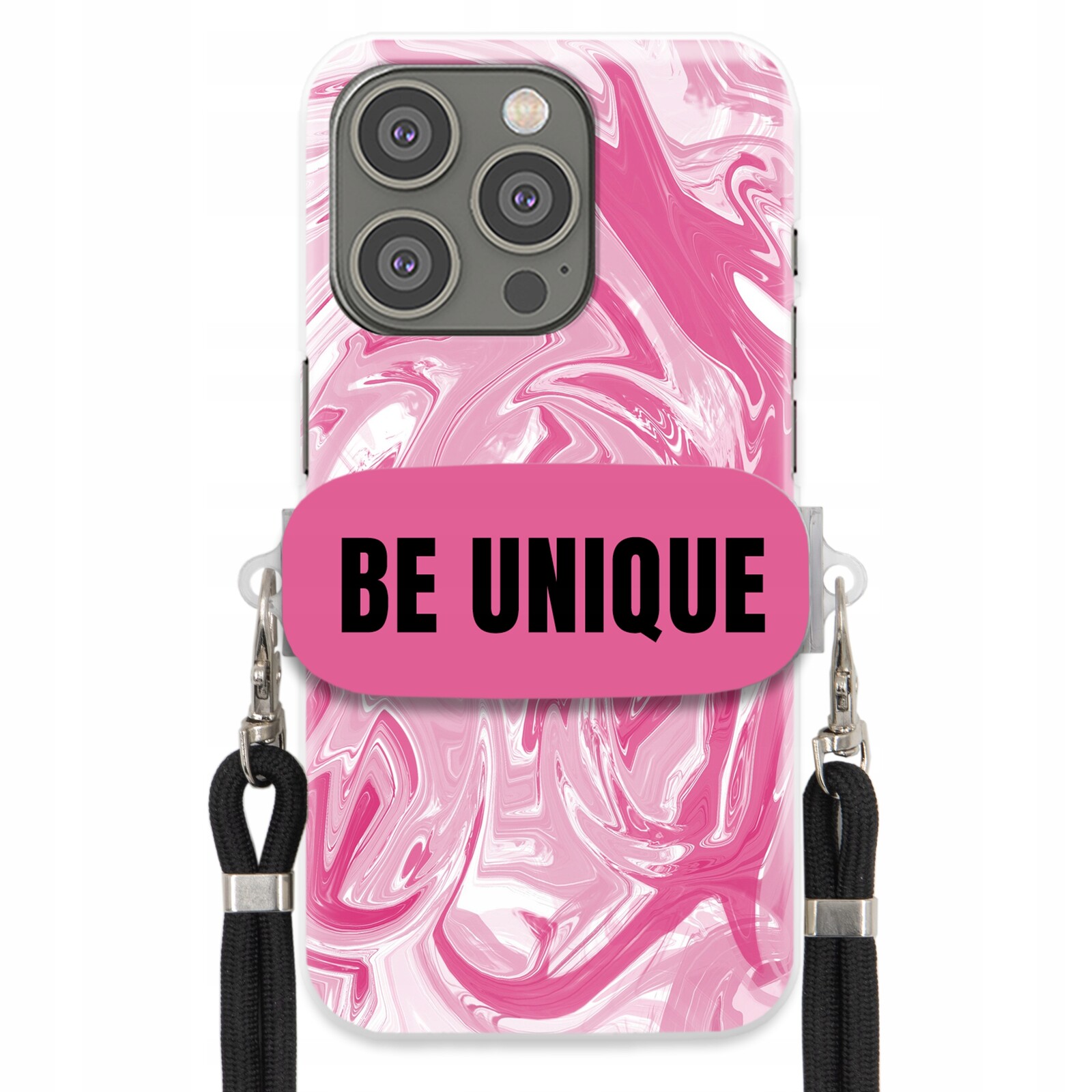 Pouzdro pro iPhone 14 Pro Case úchytka Šňůrka Černá Růžová Mramor Be Unique