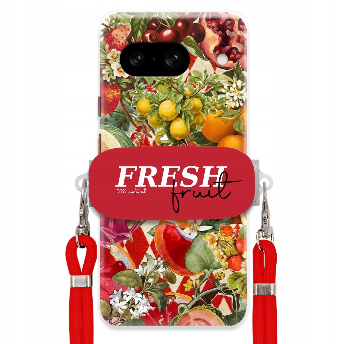 Pouzdro pro Google Pixel 8 Červené Crossbody vodítko Držák Fresh Fruit Ovoce