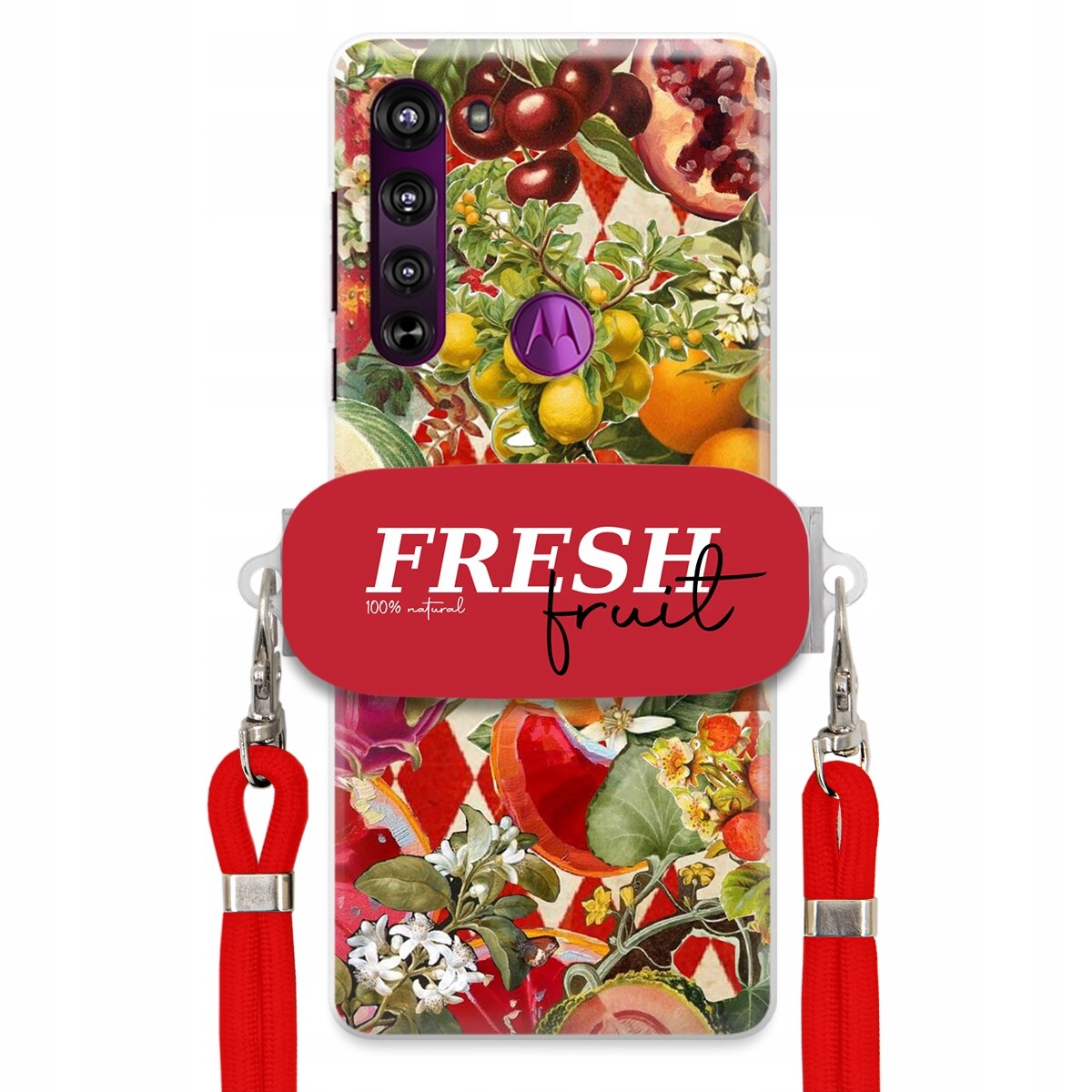 Pouzdro pro Motorola Edge Červené Crossbody vodítko Držák Fresh Fruit Ovoce