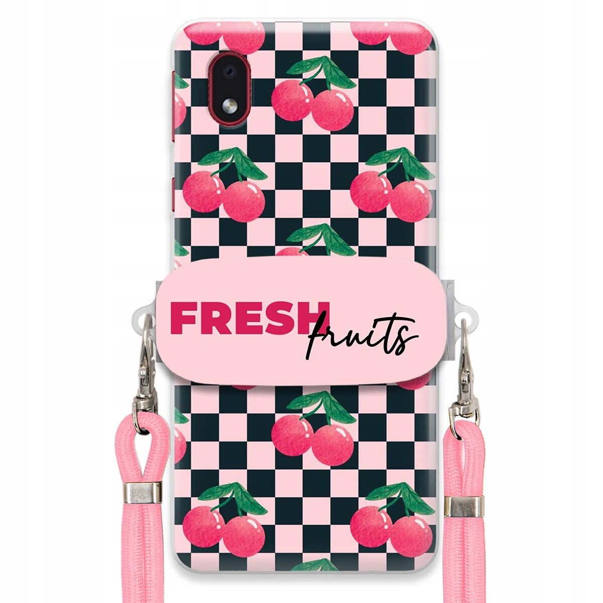 Pouzdro pro Samsung A01 Core Crossbody vodítko držák Šachovnice Fresh Fruits
