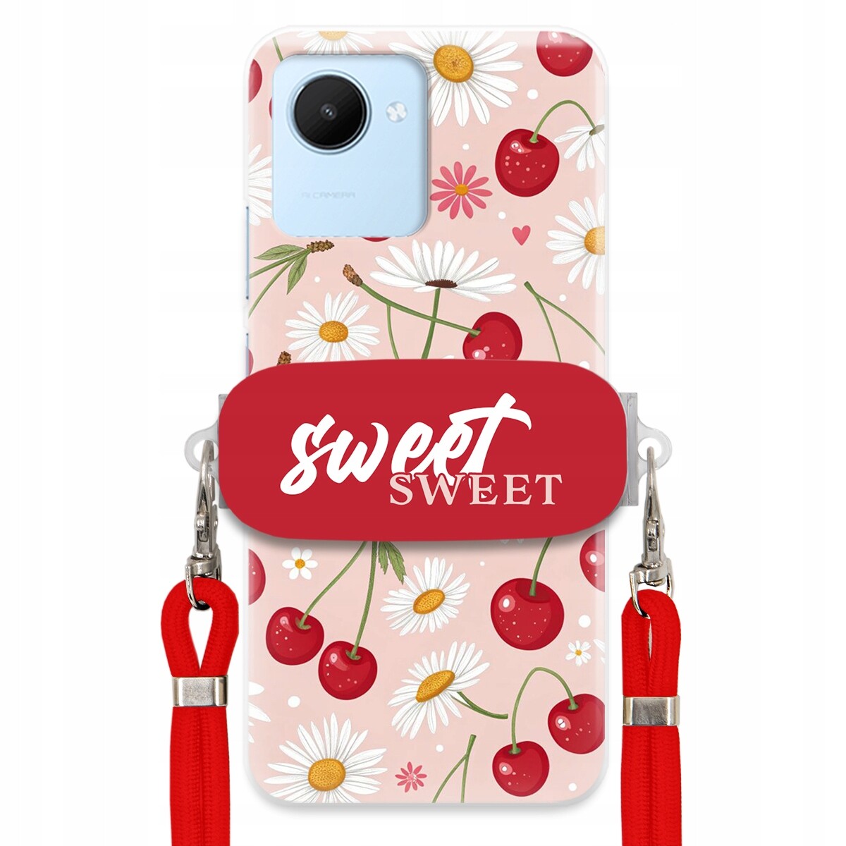 Pouzdro pro Realme C30 Červené vodítko Držák Sweet Sweet Višeň a sedmikráska
