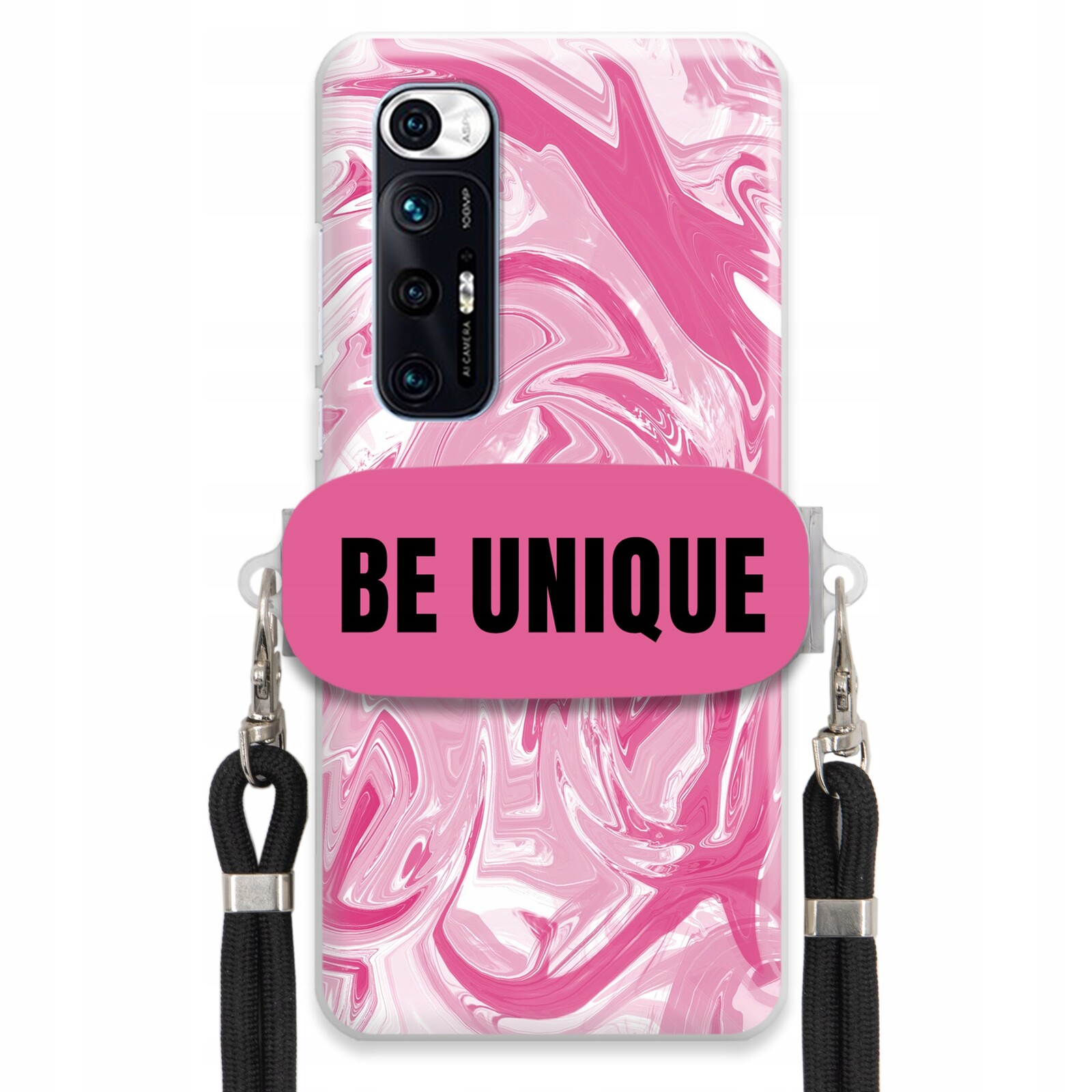 Pouzdro pro Xiaomi Mi 10s Uchytka Šňůrka Černá Růžová Mramor Be Unique