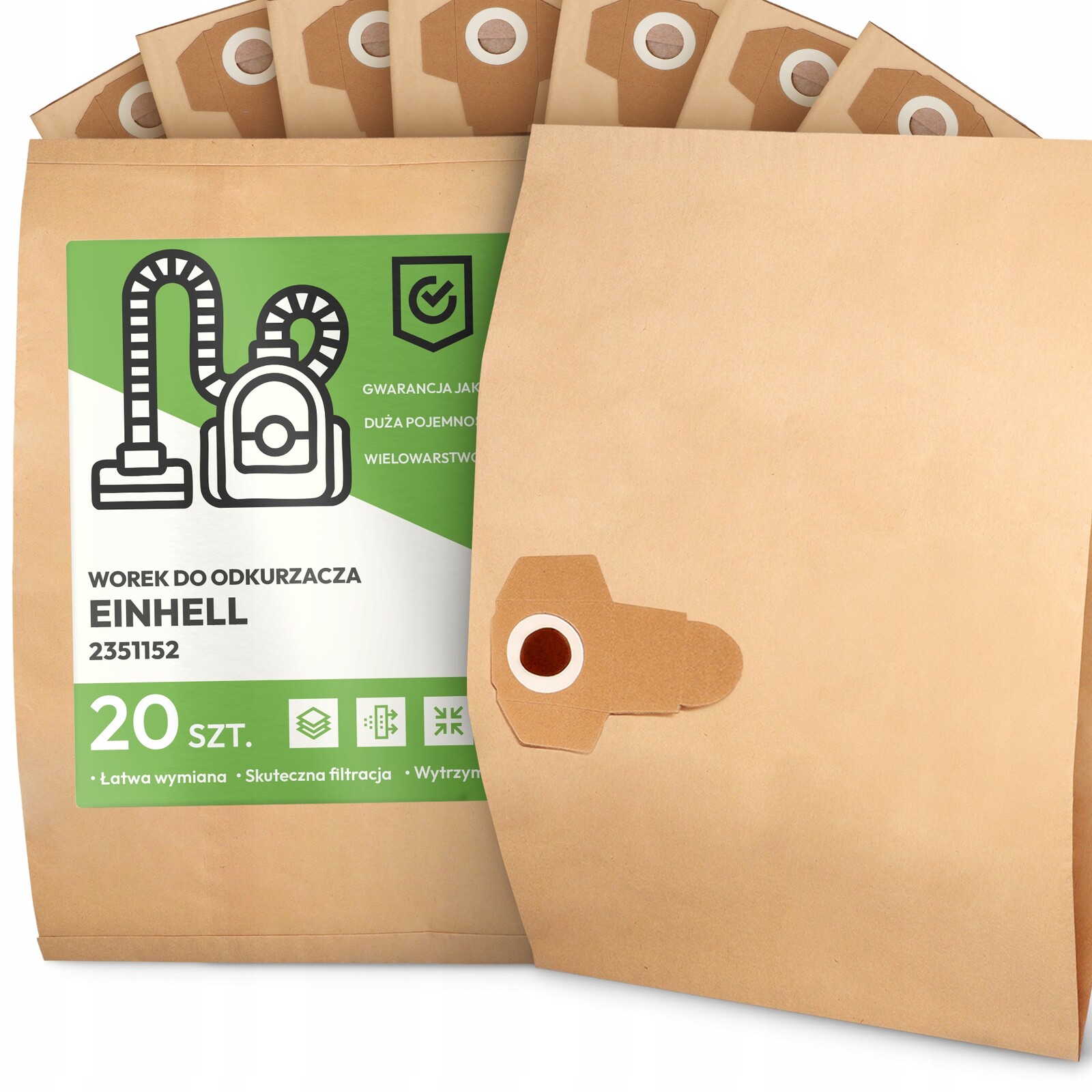 20 x Sáček Do Vysavače Einhell 2351152 Papírový 2-vrstvový Sáček Sáčky 2A