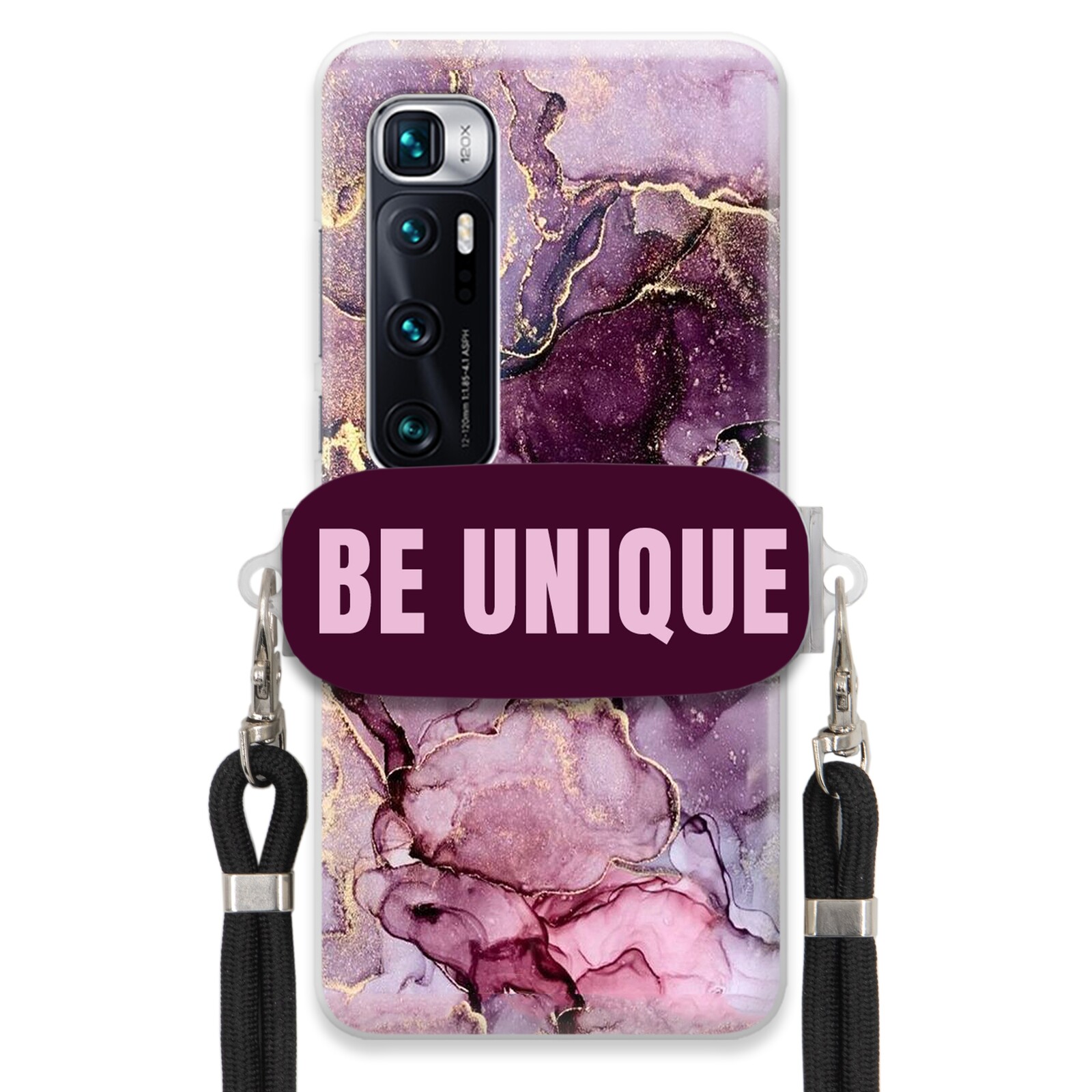 Pouzdro pro Xiaomi Mi 10 Ultra Case úchytka na šňůrku Černá Fialová Mramorová