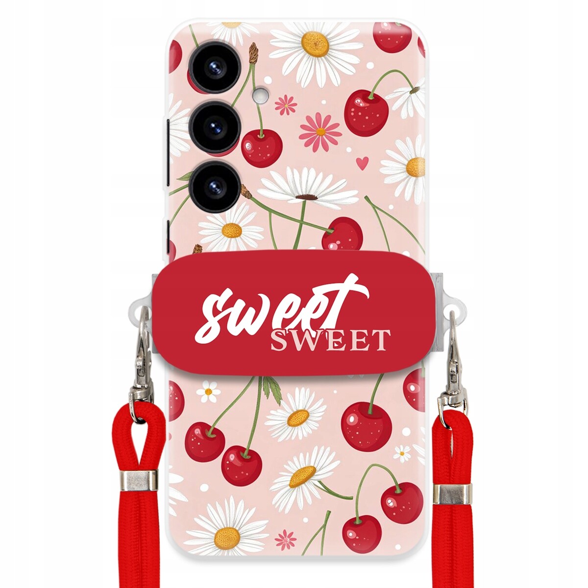 Pouzdro pro Samsung S25 Plus Červené vodítko držák Sweet Sweet Višňový Květ