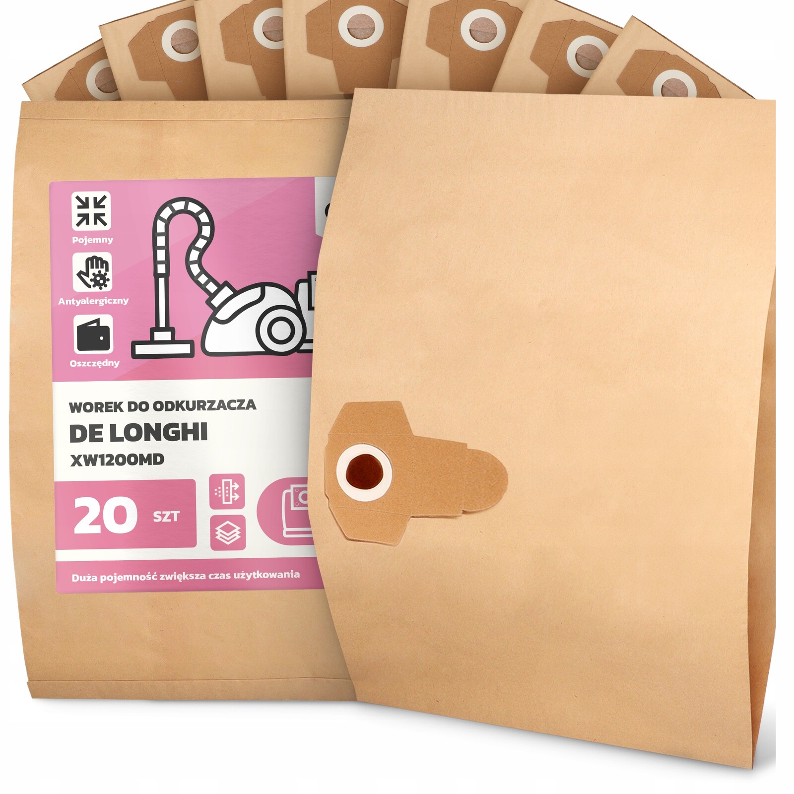 20 x Sáček do Vysavače Longhi XW1200MD Papírový 2-vrstvový Sáček 2A