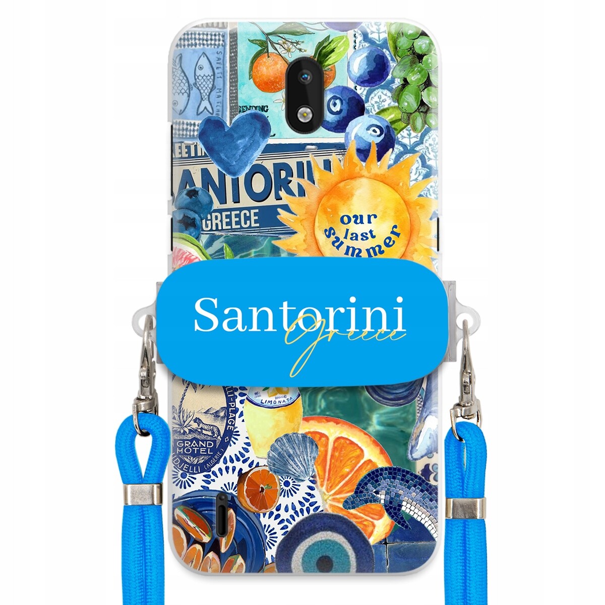 Pouzdro pro Nokia 1.3 Modré Crossbody vodítko Držák Santorini Sea Vibes