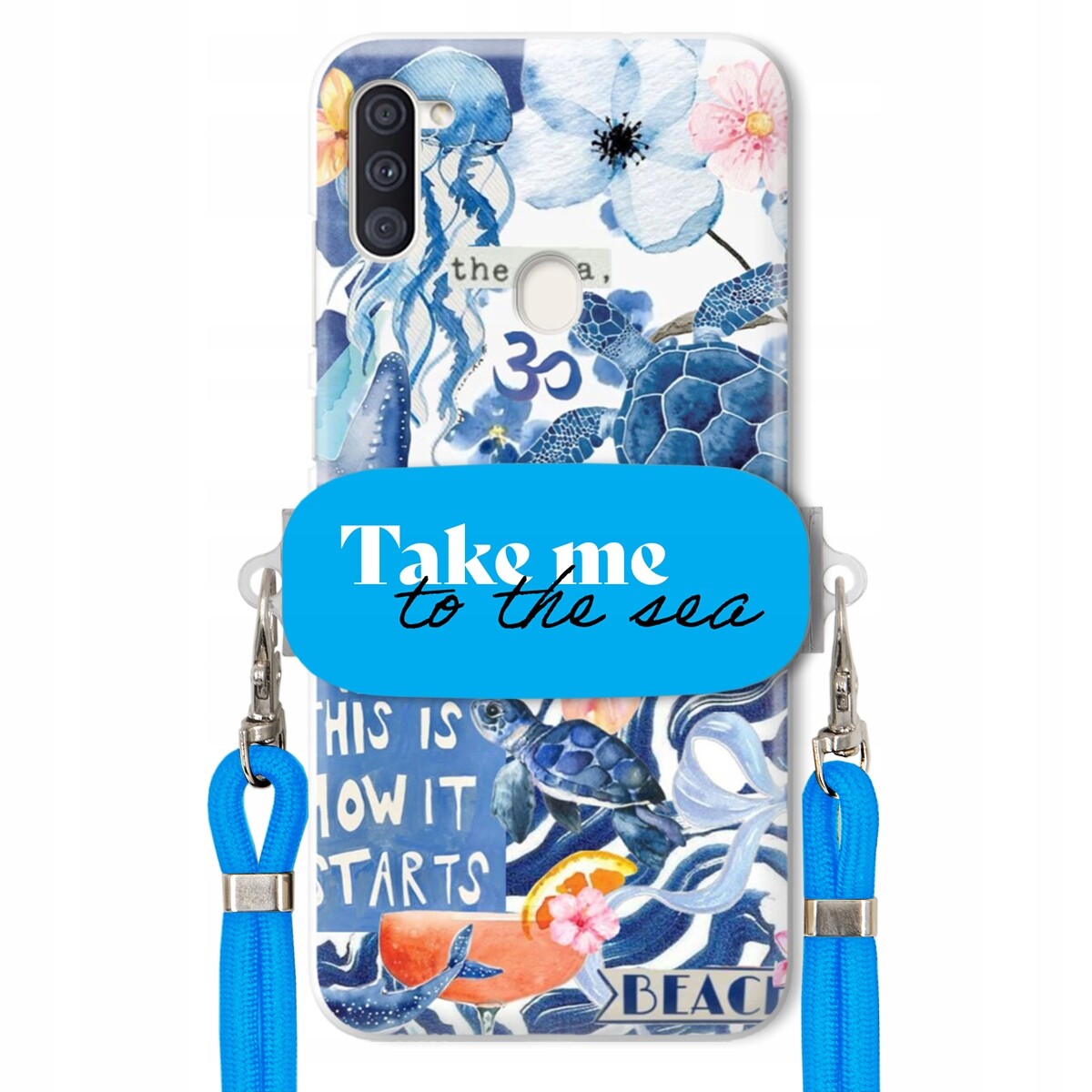 Pouzdro pro Samsung A11 Modré Crossbody vodítko Držák Take Me To The Sea