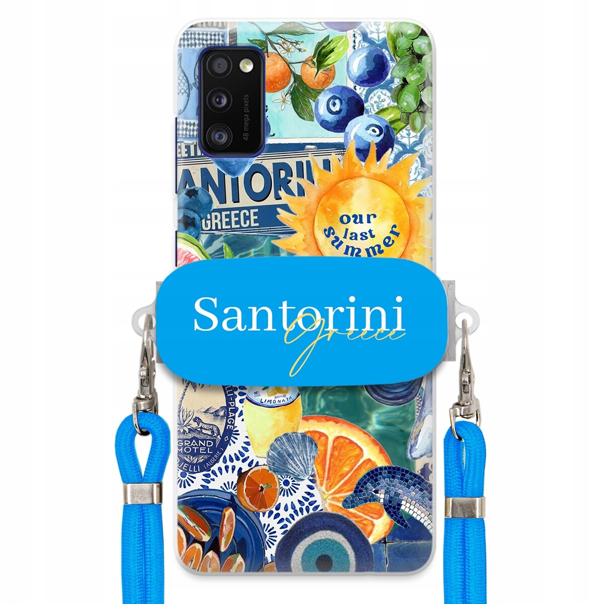Pouzdro pro Samsung A41 Modré Crossbody vodítko Držák Santorini Sea Vibes