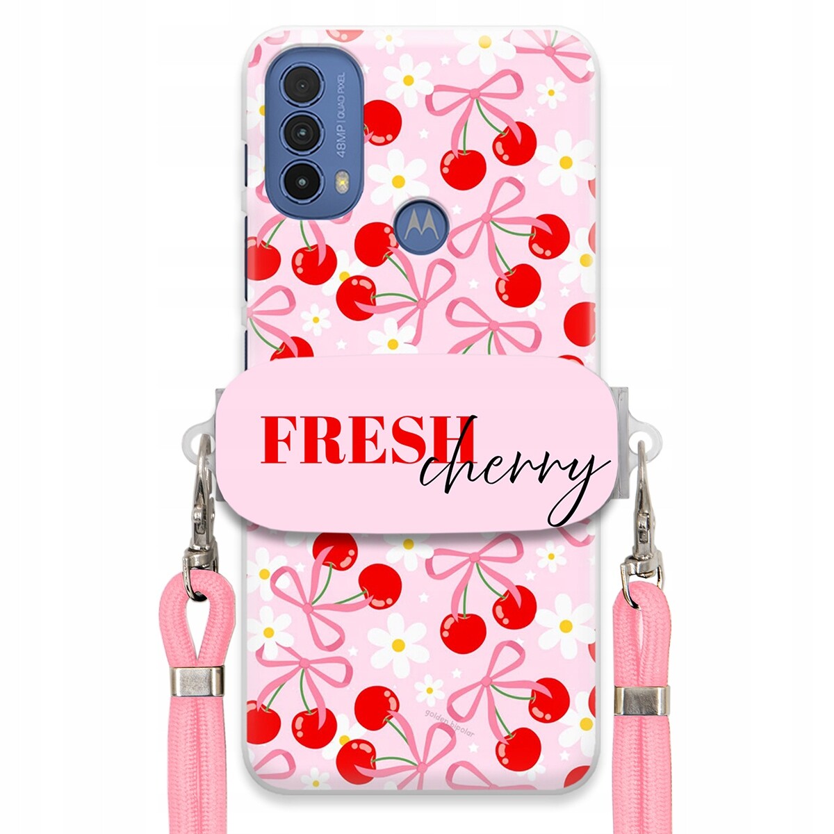 Pouzdro pro Motorola E30 Case Držák Šňůrka Růžová Fresh Cherry Mašle