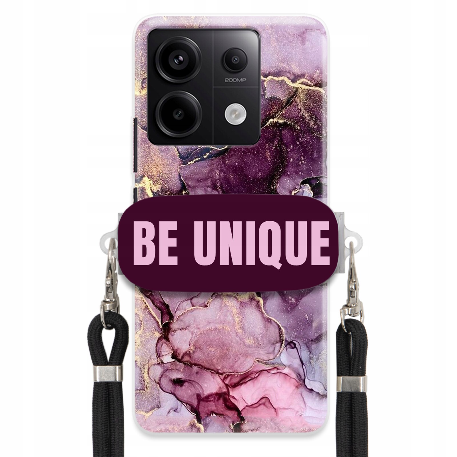 Pouzdro pro Xiaomi Redmi Note 13 Pro 5G Uchywt Šňůra Černá Fialová Mramorová