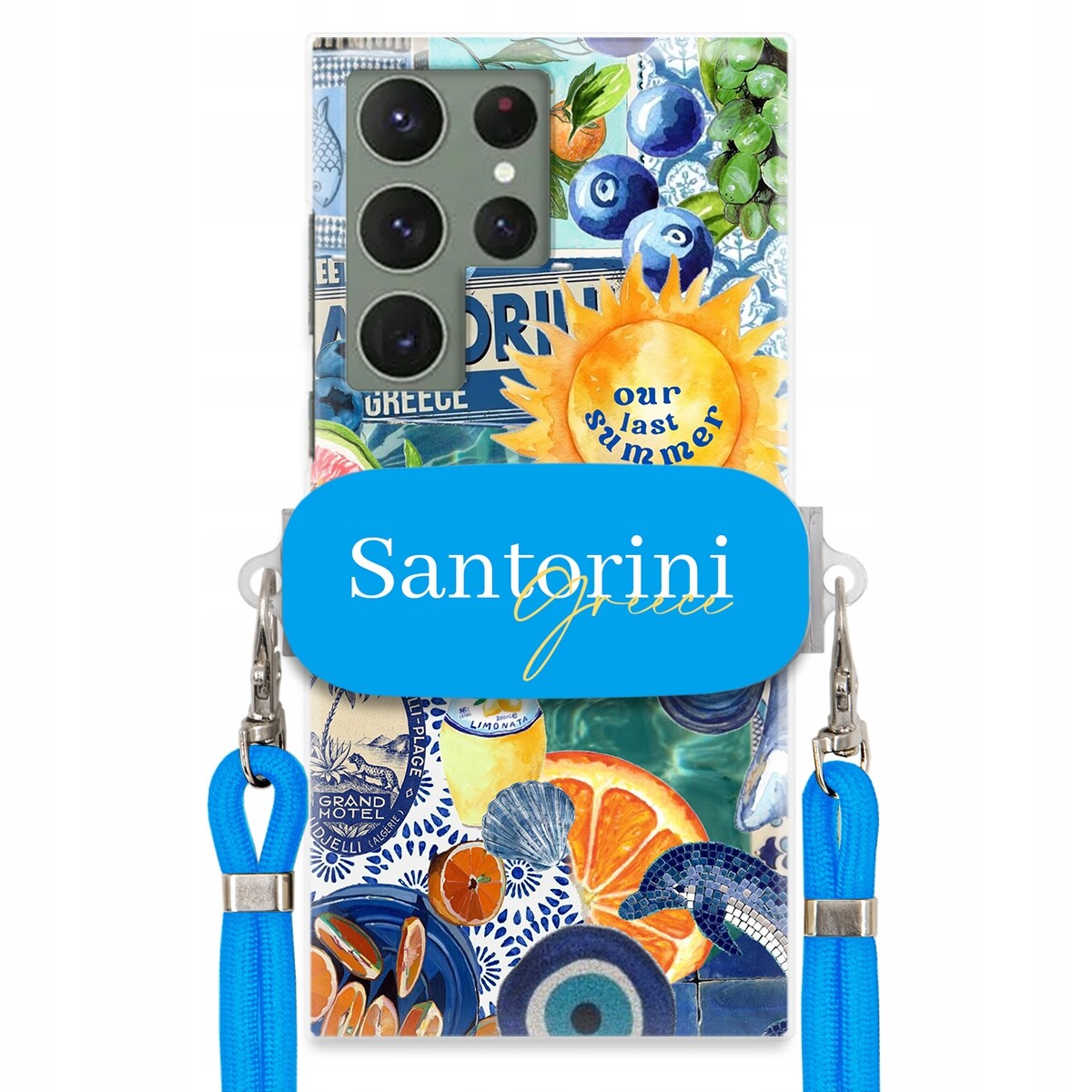 Pouzdro pro Samsung S23 Ultra Modré Crossbody vodítko držák Santorini Sea