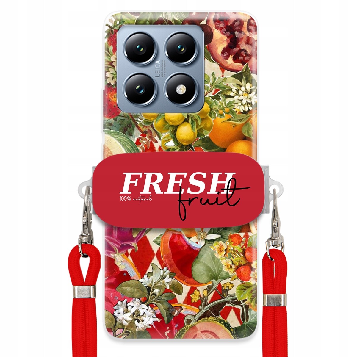 Pouzdro pro Xiaomi 14T Červené Crossbody vodítko Držák Fresh Fruit Ovocné