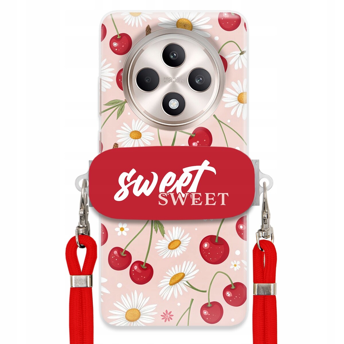 Pouzdro pro Oppo Reno 12F 5G Červené vodítko držák Sweet Sweet Višňový Květ