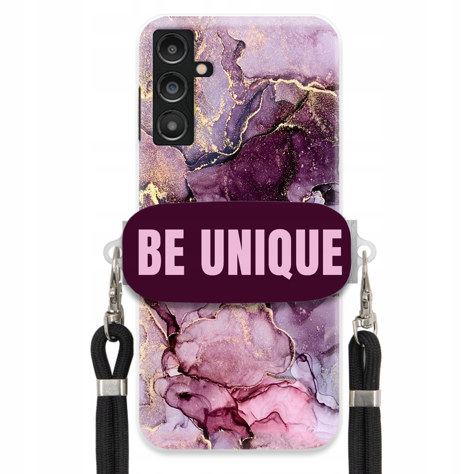 Pouzdro pro Samsung A14 5G úchytka pro šňůrku Černá Fialová Mramor Be Unique