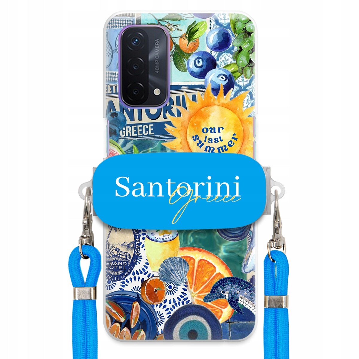 Pouzdro pro Oppo A54 5G Modré Crossbody vodítko Držák Santorini Sea Vibes