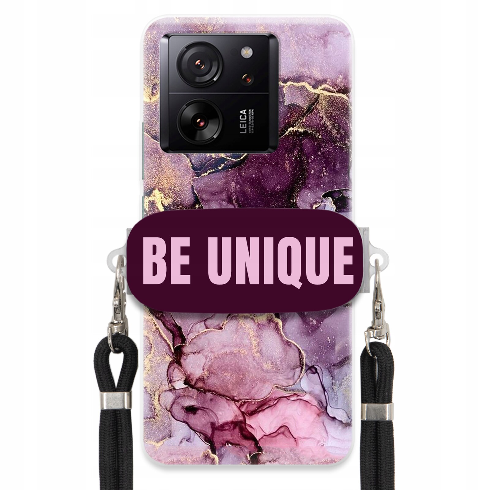 Pouzdro pro Xiaomi 13T úchytka na šňůrku Černý fialový mramor