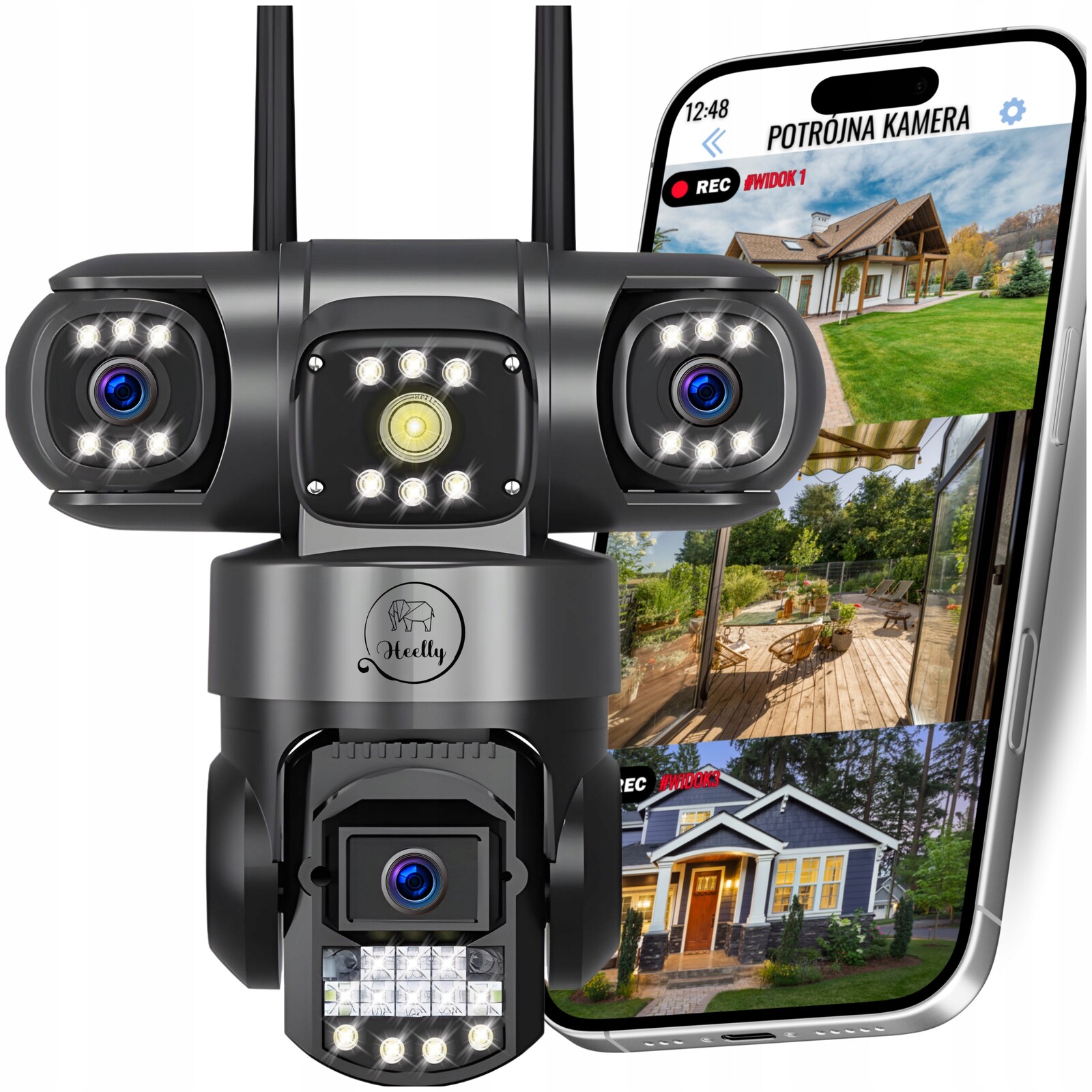 Wifi Kamera Venkovní Otočná Trojitá 3X4MP Zoom Alarm Detekce Ip Smart