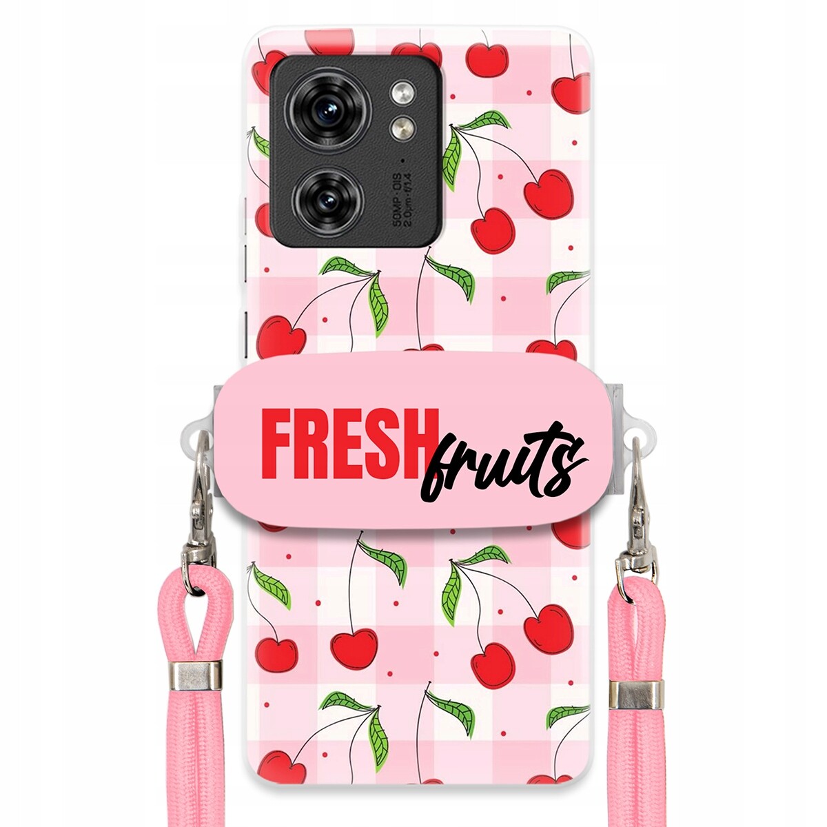 Pouzdro pro Motorola Edge 40 Case Držák Šňůrky Růžová Fresh Fruits Mřížka