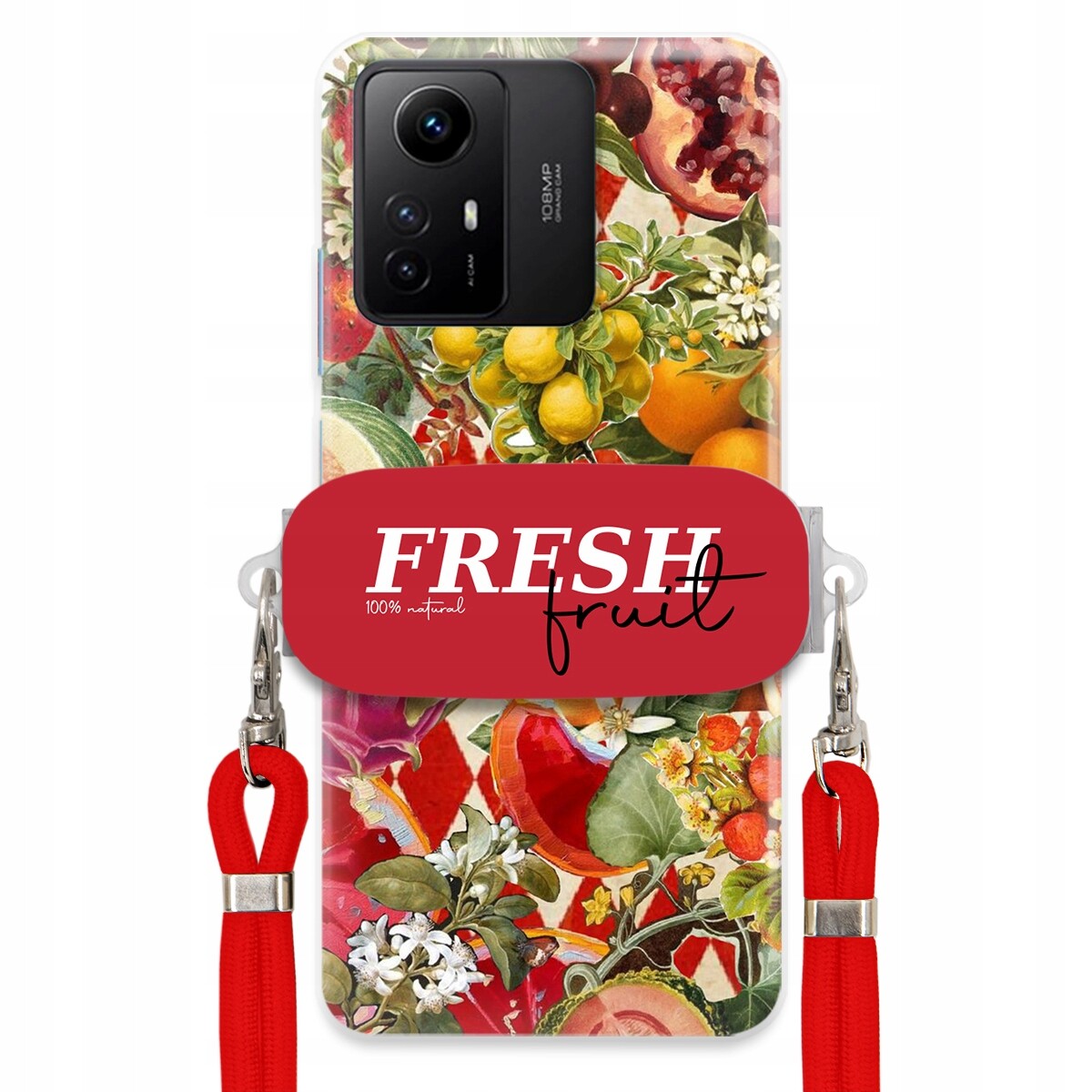 Pouzdro pro Xiaomi Redmi Note 12S Červené Crossbody vodítko Držák Fresh Fruit