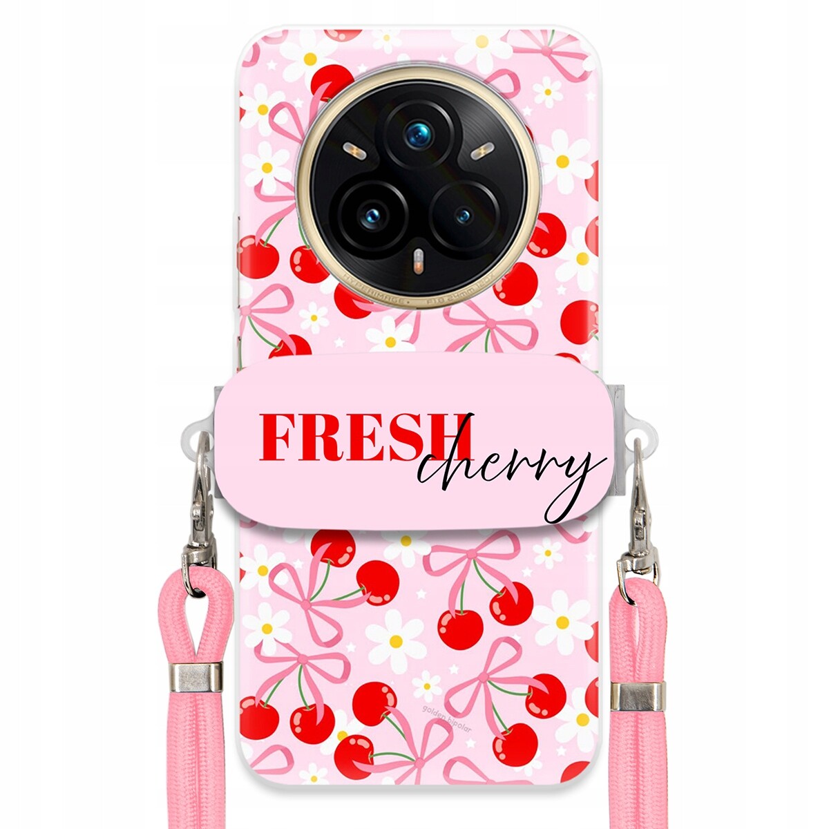Pouzdro pro Realme 14 Pro Plus 5G Case Držák Šňůrka Růžová Cherry Kokardy