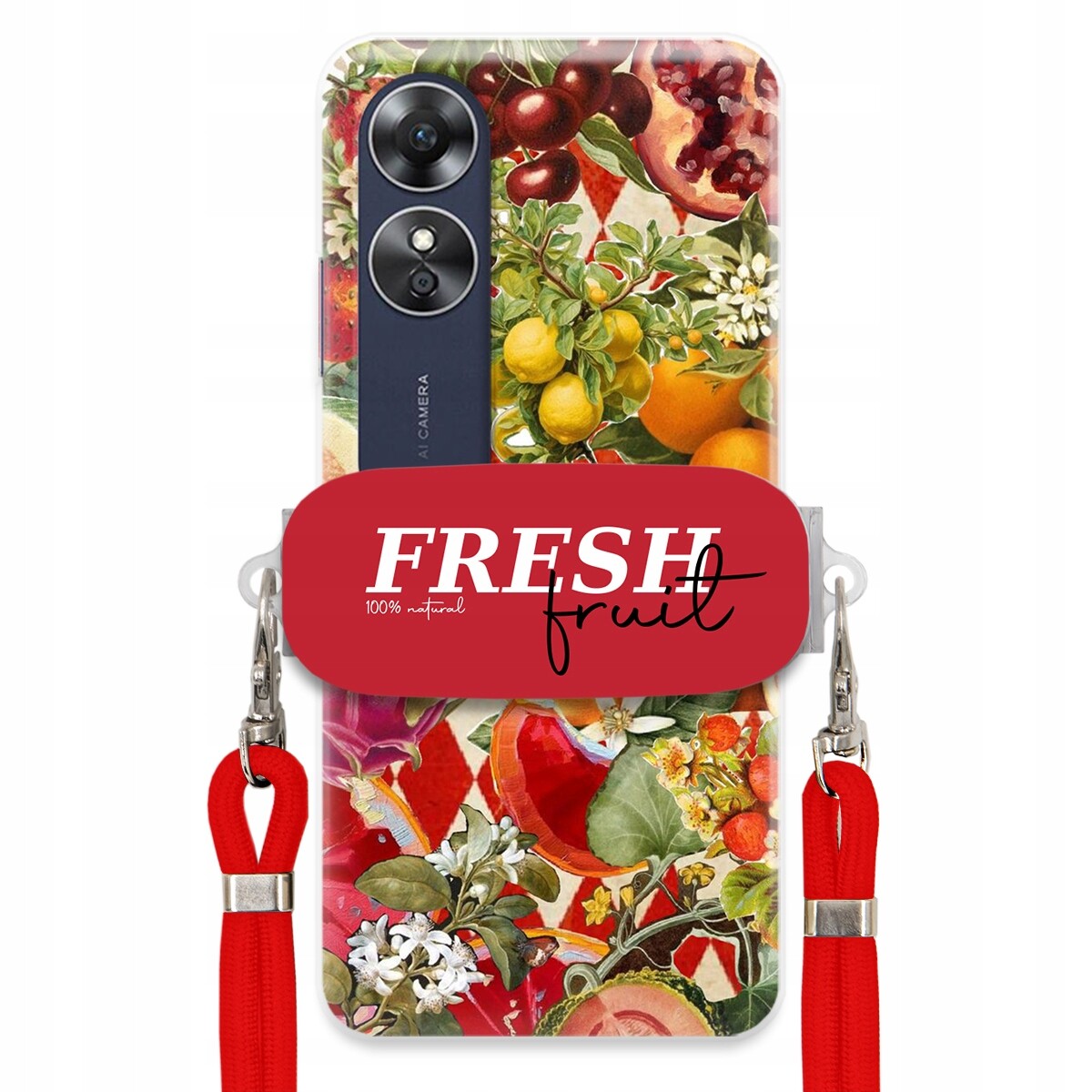 Pouzdro pro Oppo A17 Červené Crossbody vodítko Držák Fresh Fruit Ovocný