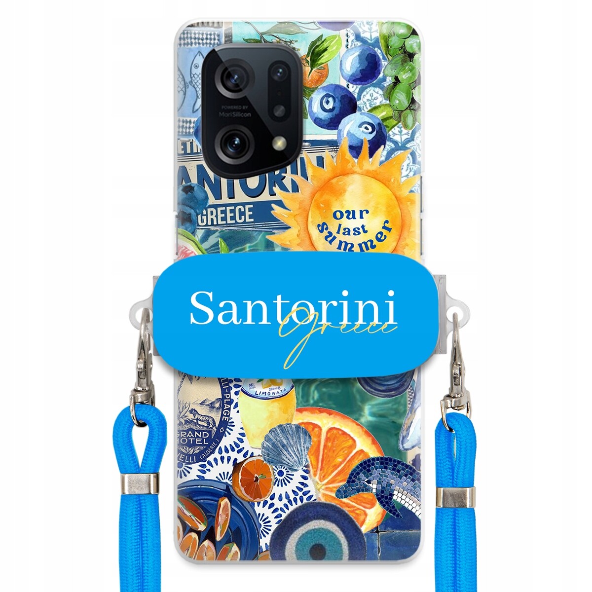 Pouzdro pro Oppo Find X5 Modré vodítko Crossbody Držák Santorini Sea Vibes
