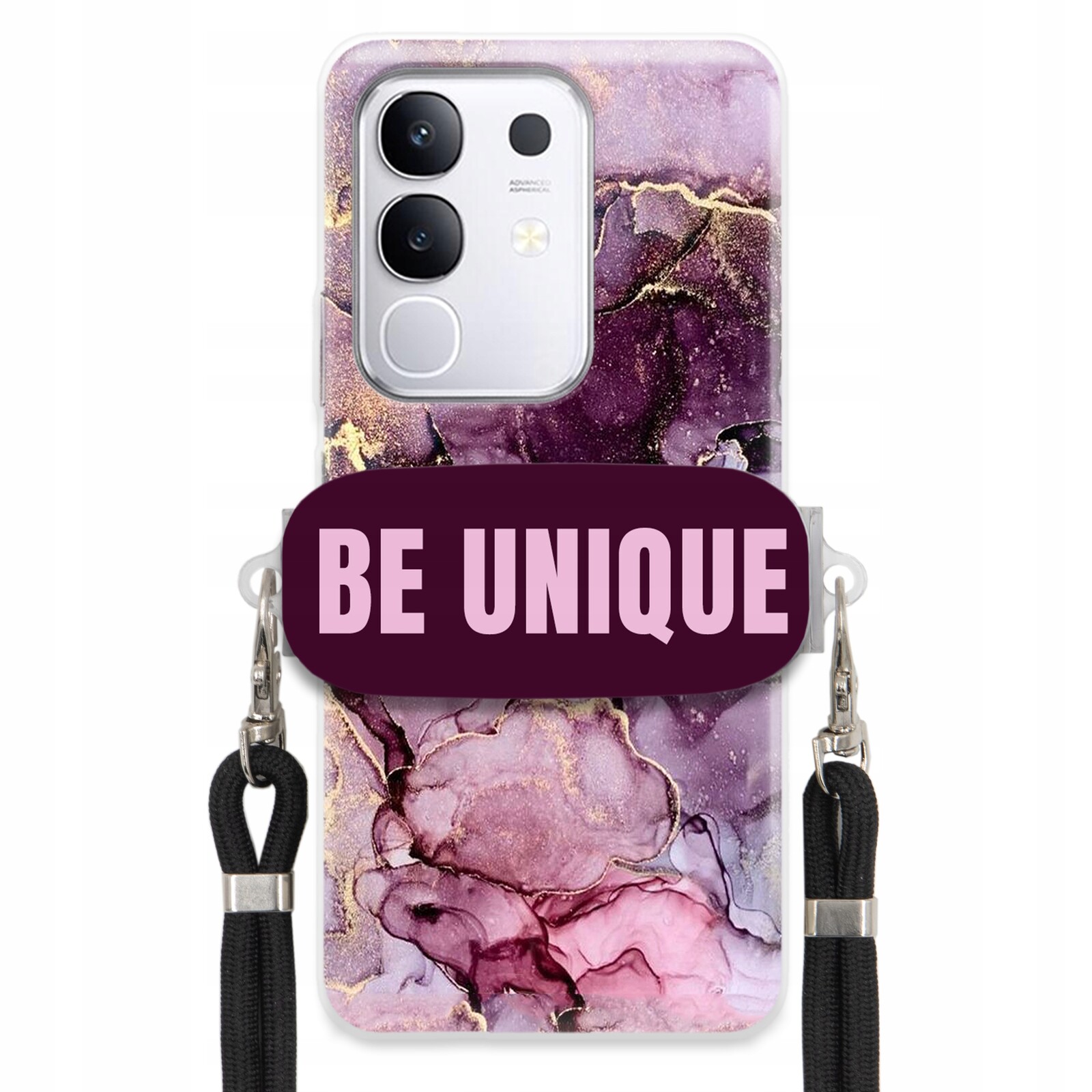 Pouzdro Premium pro Vivo Y29 4G Case úchytka na šňůrku Černá Fialová Mramorová