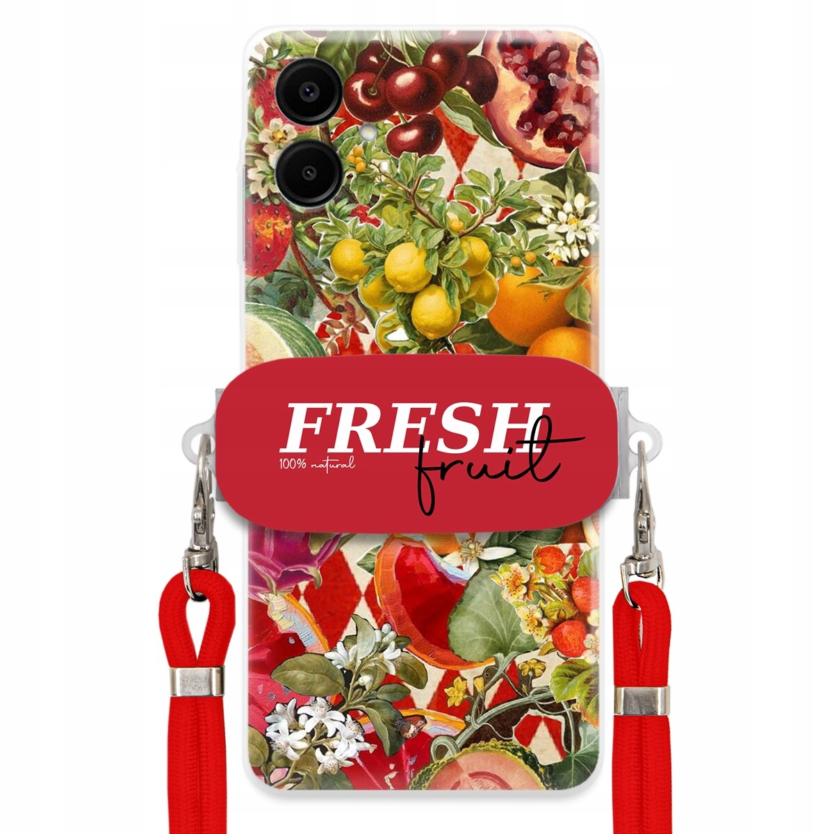 Pouzdro pro Samsung A06 Červené Crossbody vodítko Držák Fresh Fruit Ovocné