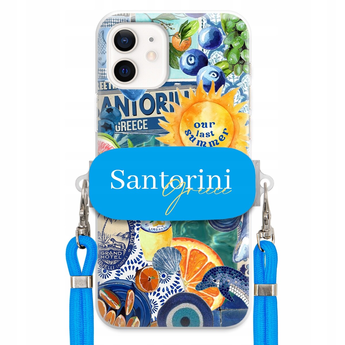 Pouzdro pro iPhone 12 Modré vodítko Crossbody Držák Santorini Sea Vibes