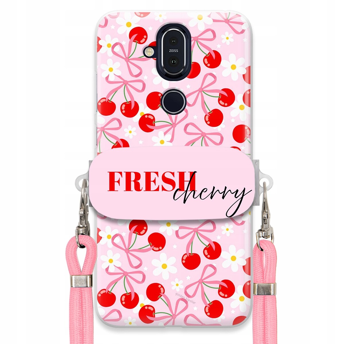 Pouzdro pro Nokia X7 Case Držák Šňůrky Růžová Fresh Cherry Kokardy Pink