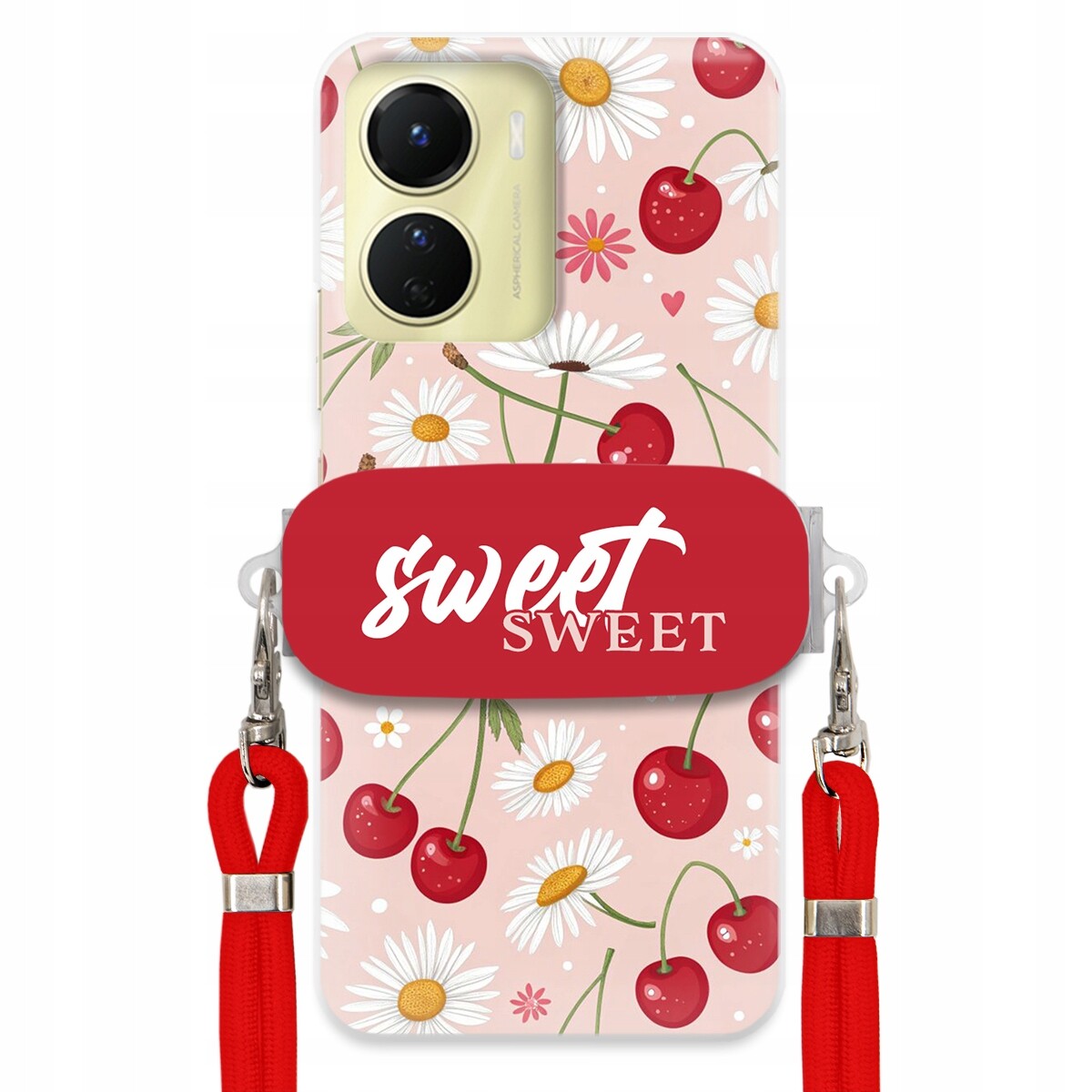 pouzdro na Vivo Y16 Červené vodítko držák Crossbody Sweet Sweet Višňový Květ