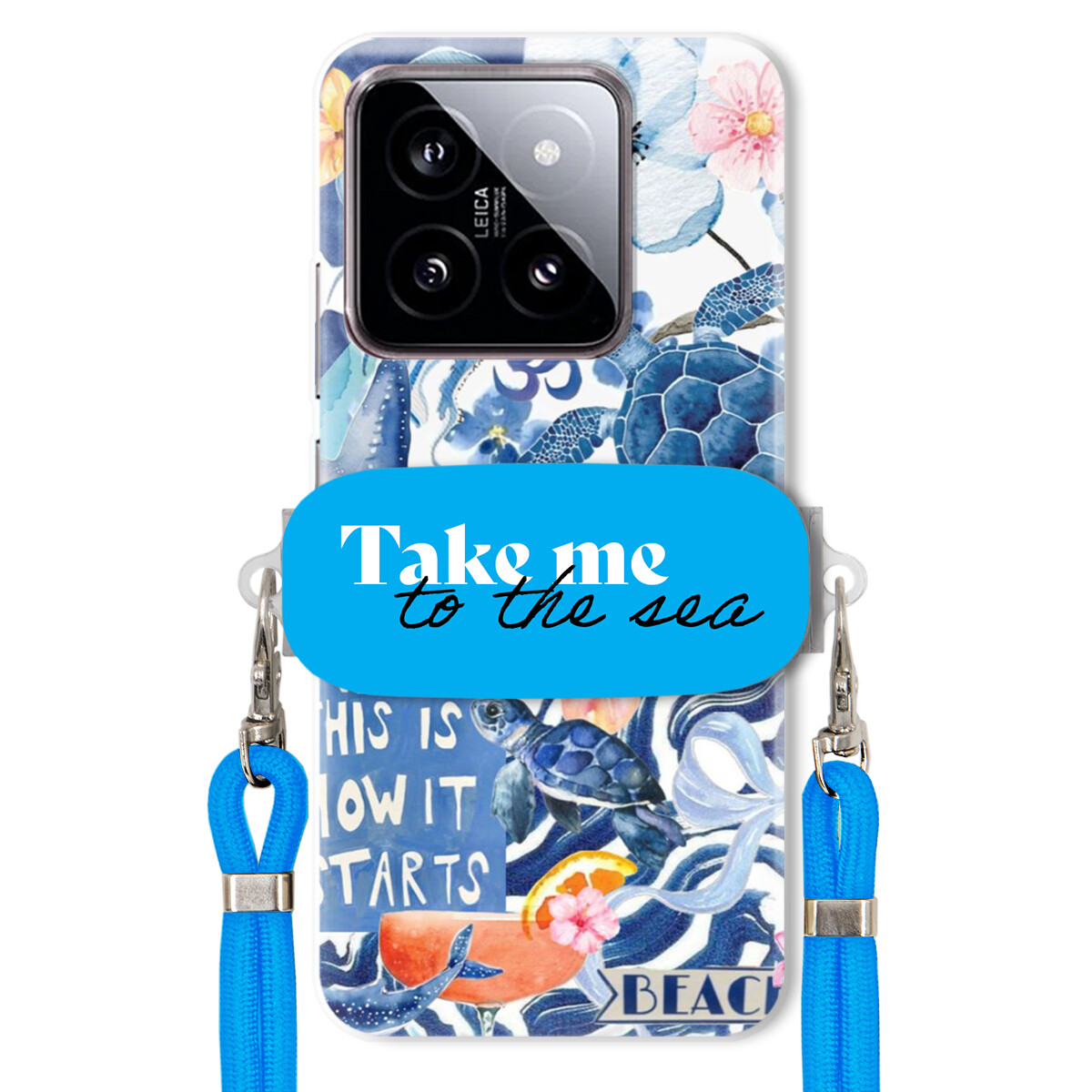 Pouzdro pro Xiaomi 14 Modré Crossbody vodítko Držák Take Me To The Sea Top