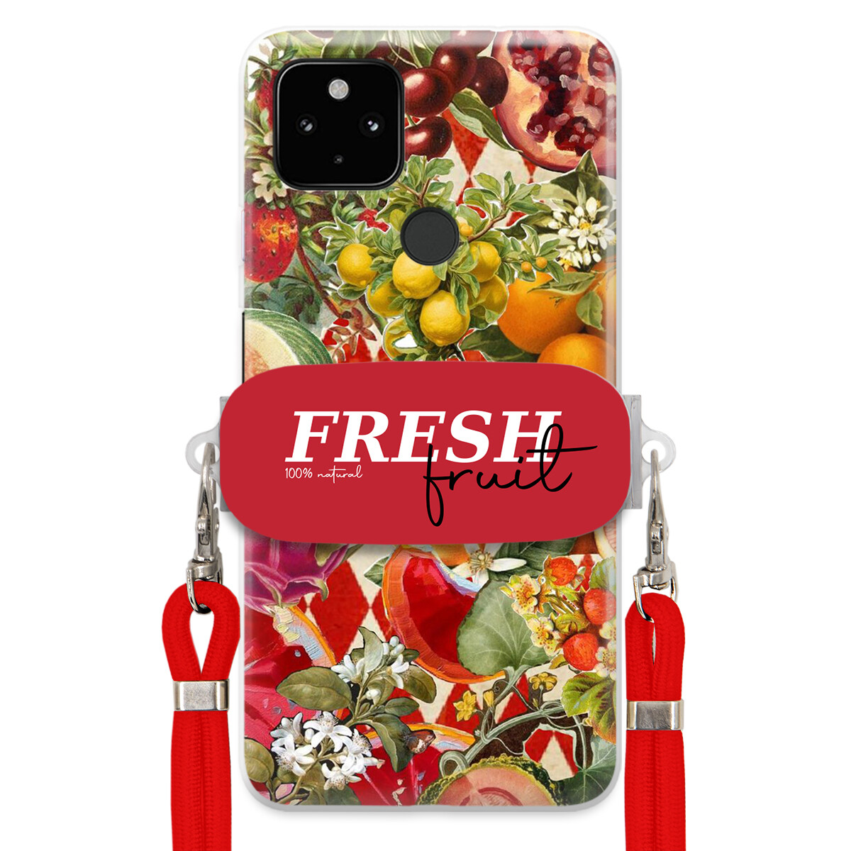 Pouzdro pro Google Pixel 4A 5G Červené Crossbody vodítko Držák Fresh Fruit