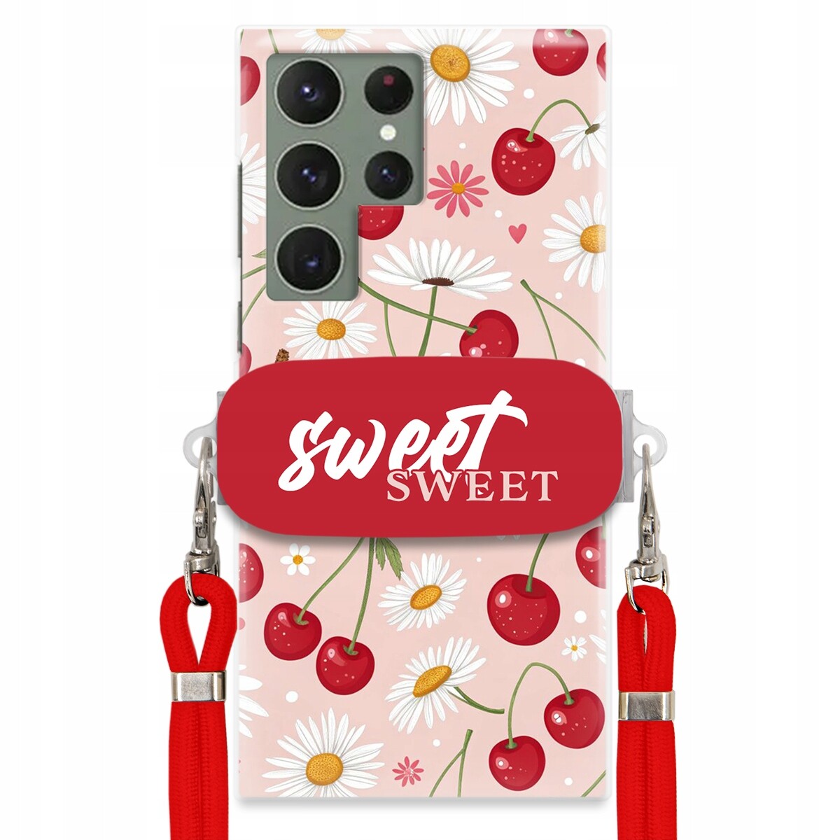Pouzdro pro Samsung S23 Ultra Červené vodítko držák Sweet Sweet Višňový Květ
