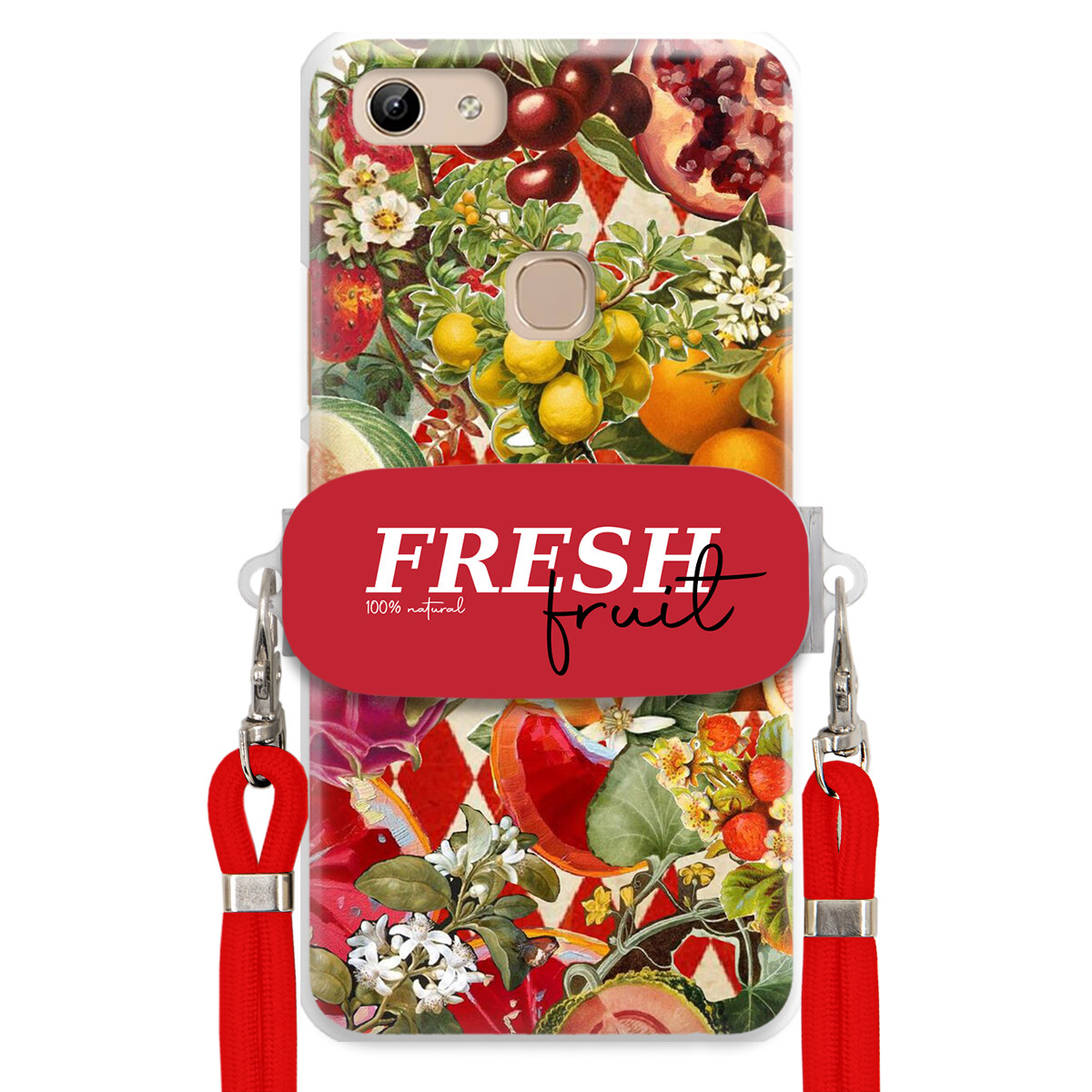 pouzdro na Vivo Y81 Červené Crossbody vodítko Držák Fresh Fruit Ovocný