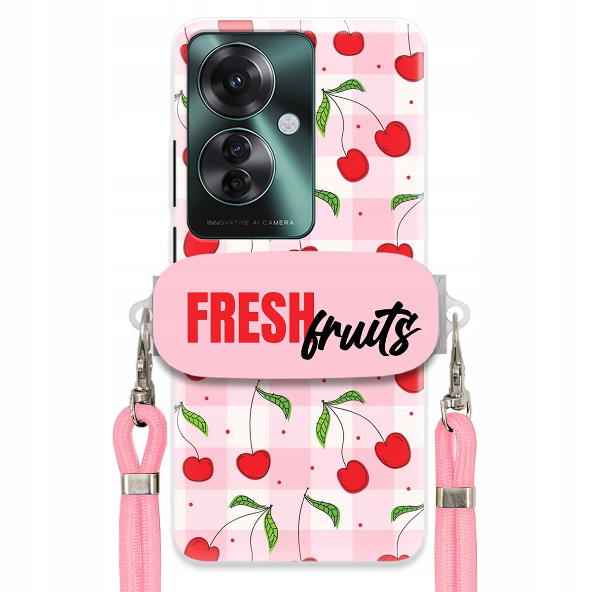 Pouzdro pro Oppo Reno 11F 5G Case Držák Šňůra Růžová Fresh Fruits Mřížka