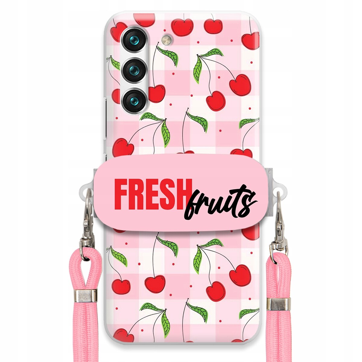 Pouzdro pro Samsung S22 Case Držák Šňůrka Růžová Fresh Fruits Mřížka Ovoce