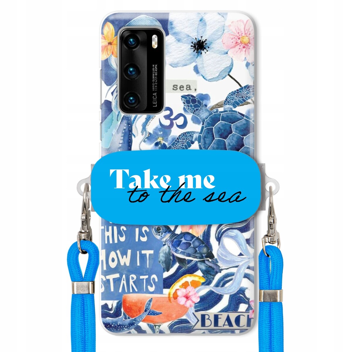 Pouzdro pro Huawei P40 Modré Crossbody vodítko Držák Take Me To The Sea