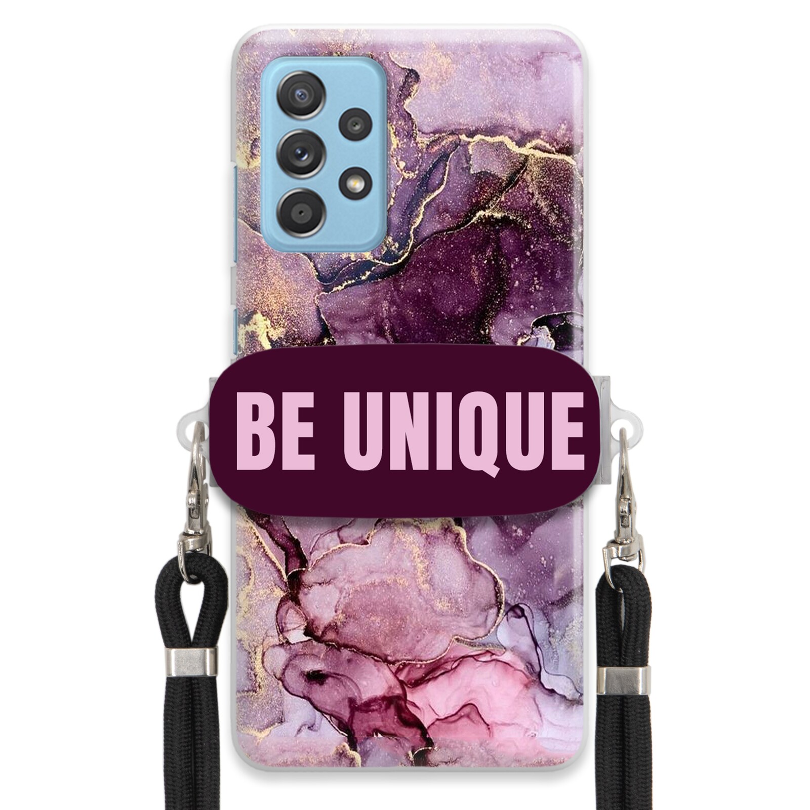 Pouzdro pro Samsung A33 5G úchytka pro šňůrku Černá Fialová Mramor Be Unique