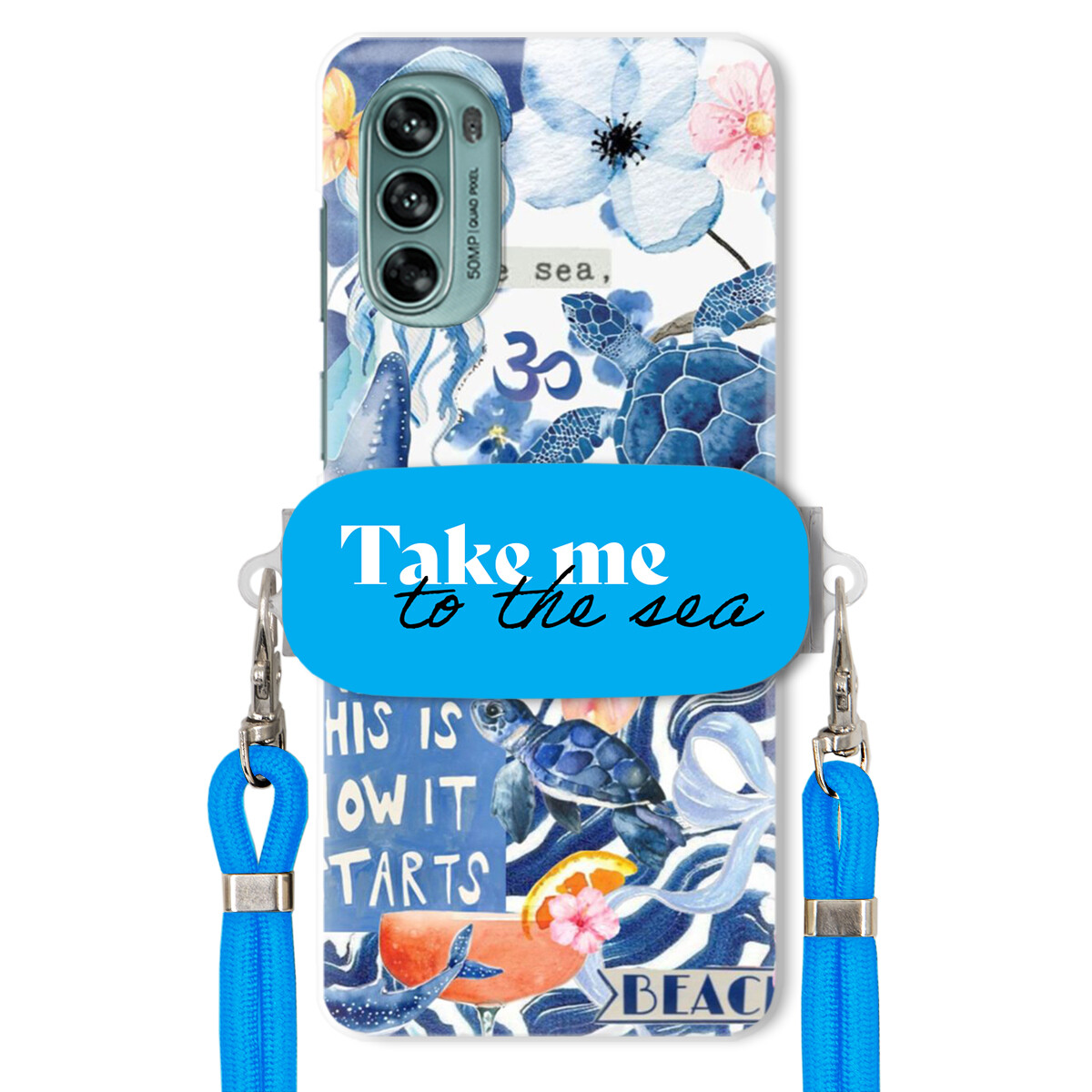 Pouzdro pro Motorola G62 5G Premium Vodítko modré Držák Take Me To The Sea