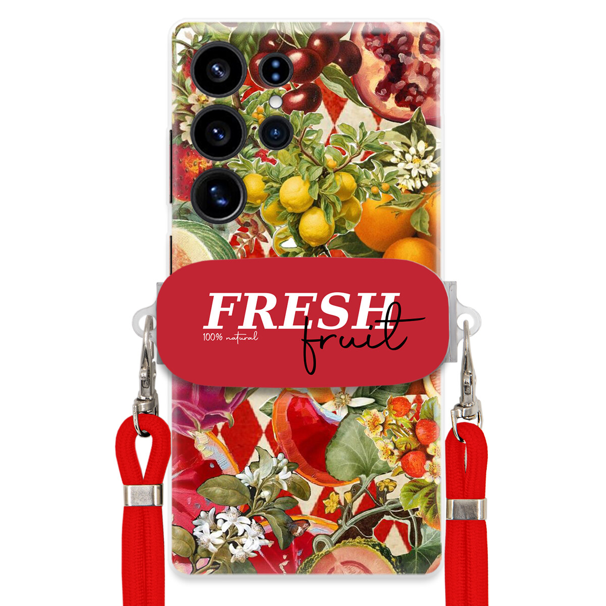 Pouzdro pro Samsung S25 Ultra Červené Crossbody vodítko Držák Fresh Fruit