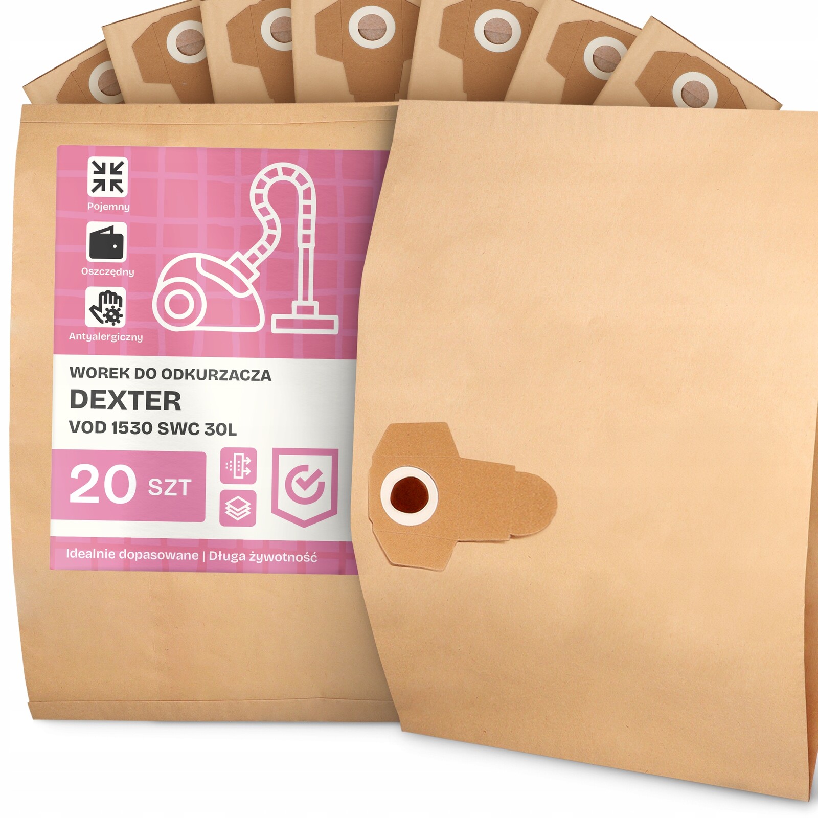 20 x Sáček Do Vysavače Dexter Vod 1530 Swc 30L Papírový Sáček 2A